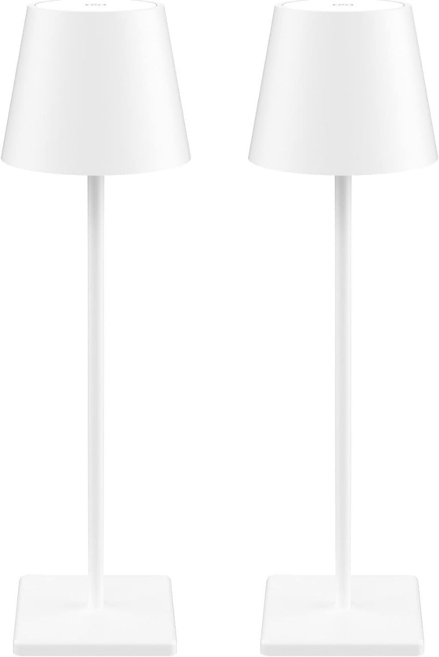 Howskys 2 Pack Modern LED Wireless Cordless Table Lamp, 3W Touch Operated Table Lamp 3000k Warm White, 5500mAh USB Rechargeable Battery Desk lamp, IP54 Indoor/Outdoor Table Lamp (White)