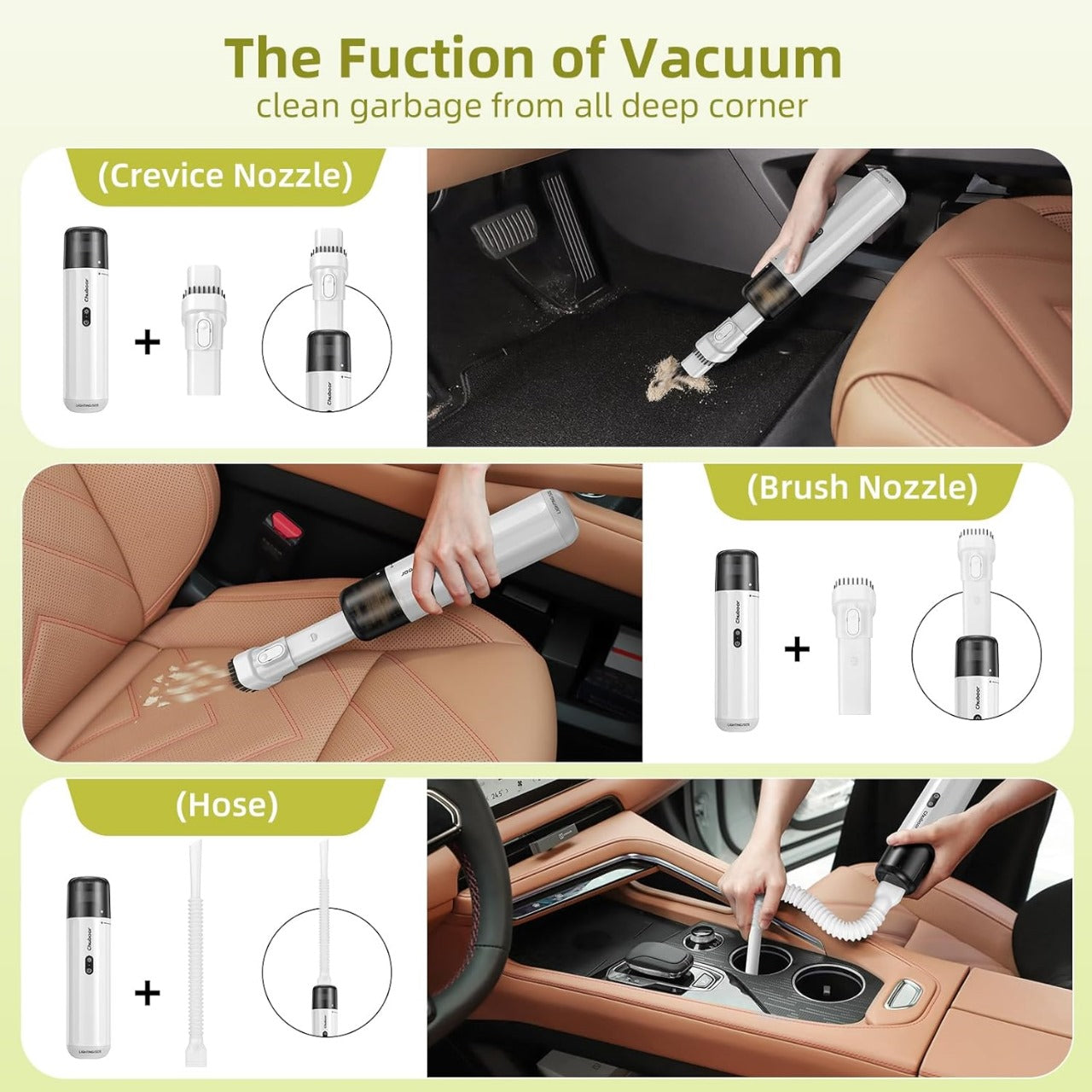 Chuboor Handheld Vacuum Cleaner Battery, 15000 Pa Powerful Battery Handheld Vacuum Cleaner High Performance Mini Vacuum Cleaner 6 in 1 with Air Blower / Inflator / Pump / LED and SOS Light for Home