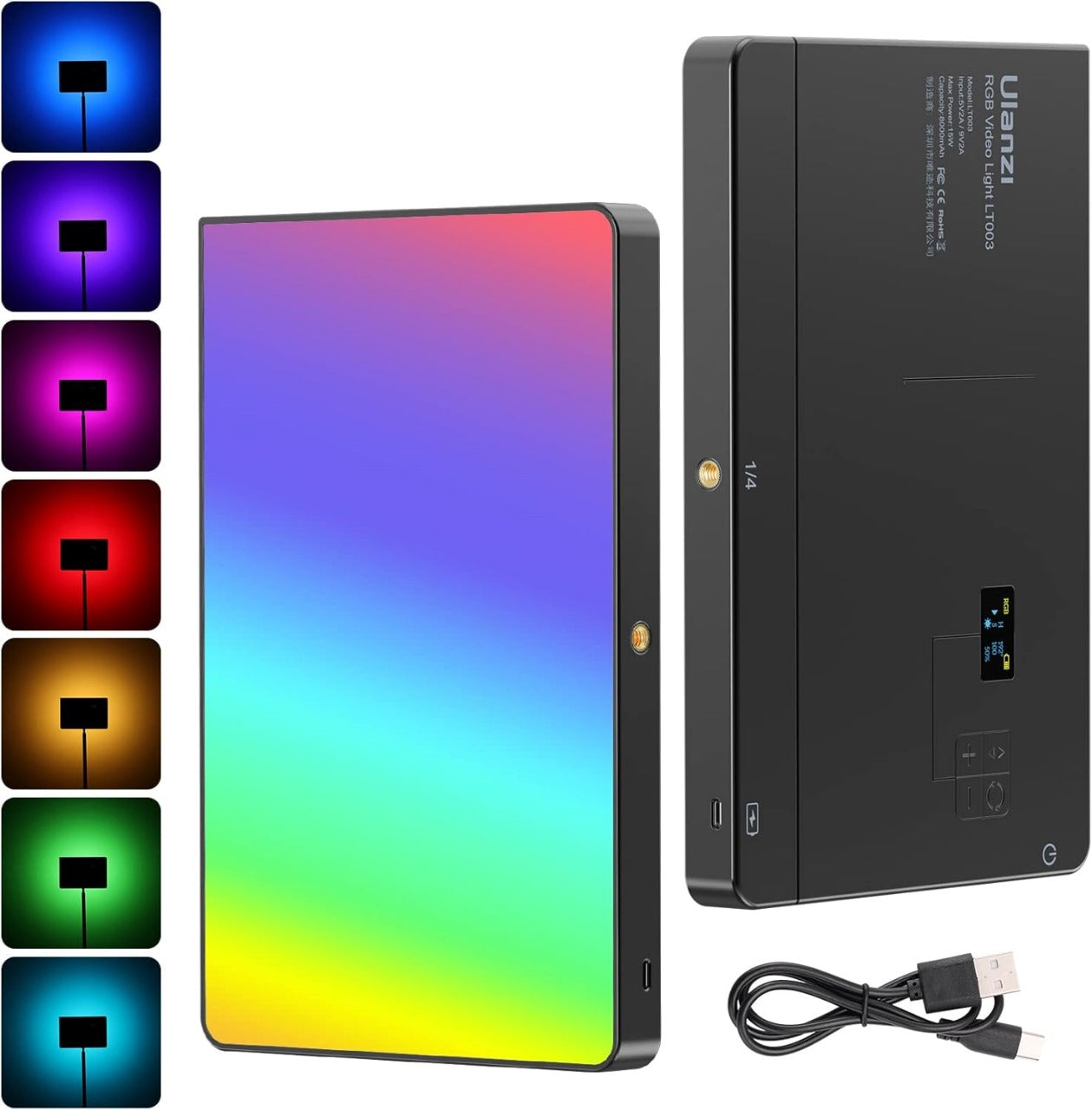 ULANZI LT003 RGB Video Light, 15W Portable LED Panel with 2100 Lumens, 10" Video Light Dimmable 2500K-9000K, Built-in 8000mAh Battery and USB Charger, CRI>95 for DSLR Camera Video Photography