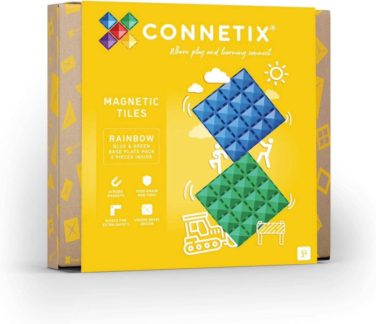 Connetix CON-2BP Rainbow Base Plate 2-Pieces Set, Blue/Green