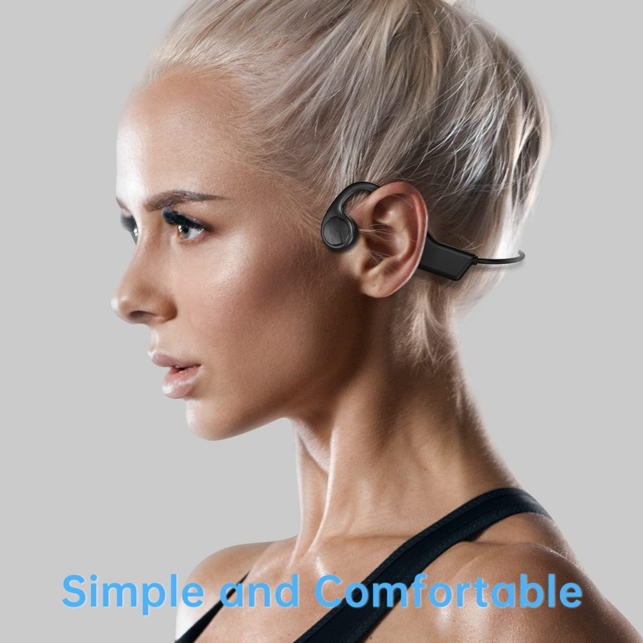 BeTIM True Wireless In-Ear Bone Conduction Bluetooth Headphones in Black - Wireless Earphones with Built-in Microphone - Music Streaming up to 18 Hours - IPX56 Waterproof