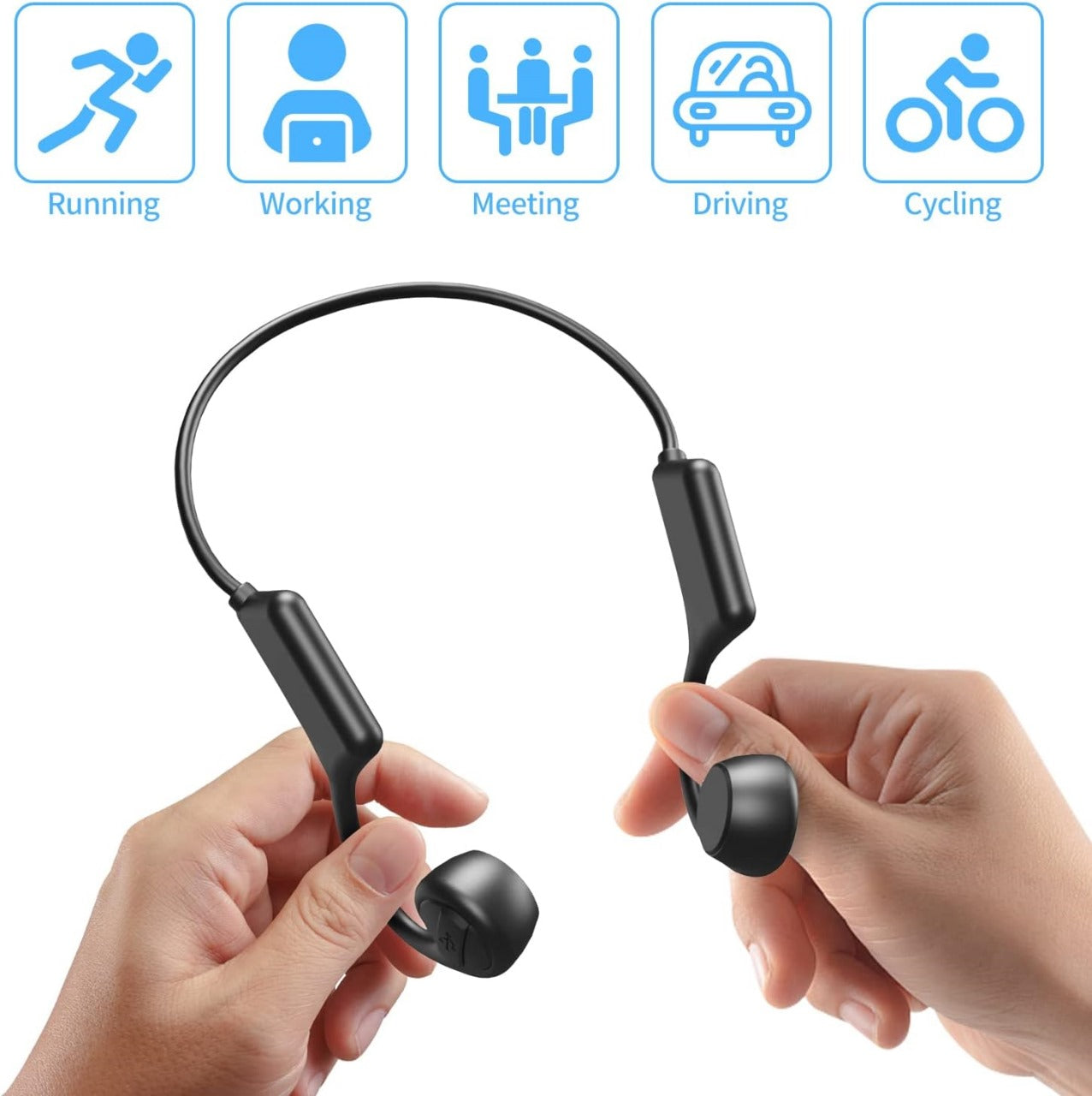 BeTIM True Wireless In-Ear Bone Conduction Bluetooth Headphones in Black - Wireless Earphones with Built-in Microphone - Music Streaming up to 18 Hours - IPX56 Waterproof