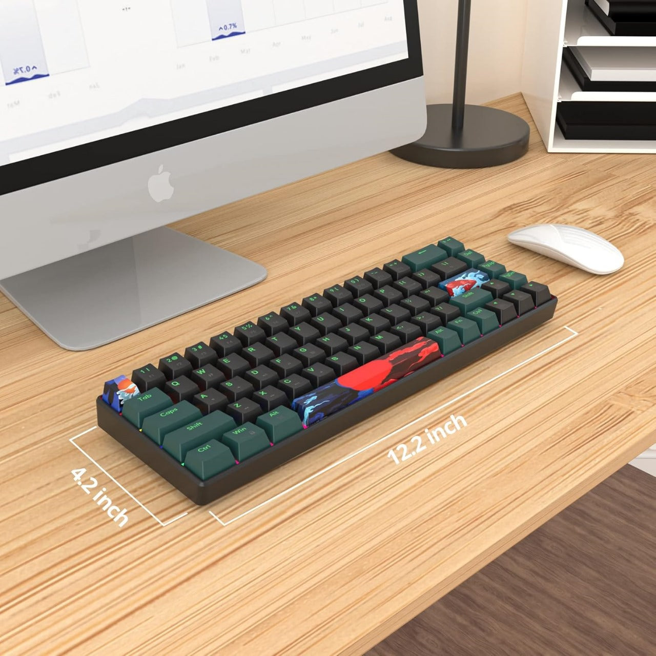 SOLIDEE Mechanical Gaming Keyboard 65%, 68 Keys with Linear Red Switch, Wired Mechanical Keyboard with LED Backlight, Mixed Light Compact Keyboard (68 Black-Green)