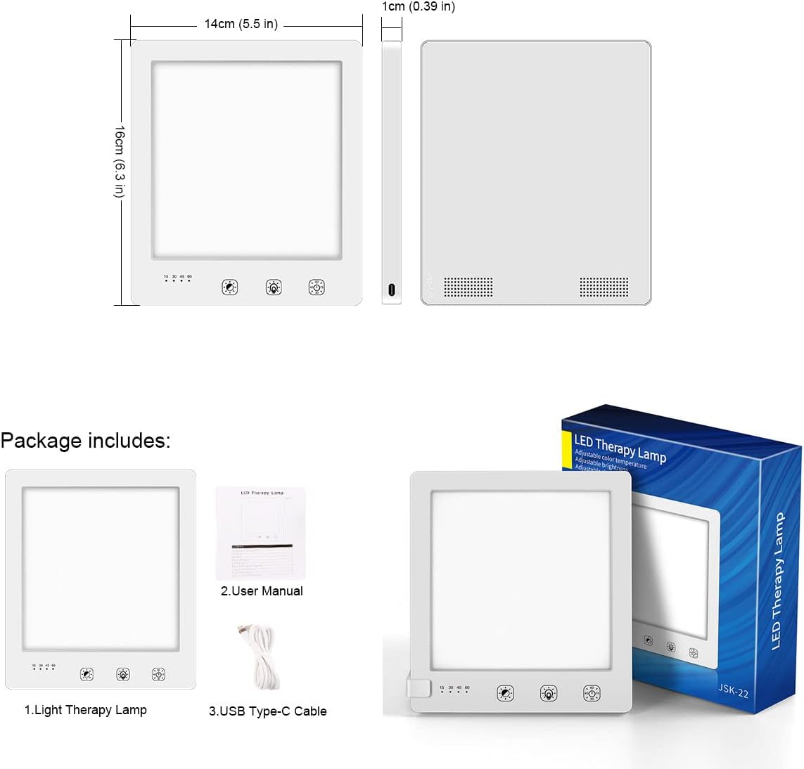 Light Therapy Lamp, 2000-10000 Lux Portable Natural Sunlight Lamp LED Light Box with 3 Adjustable Brightness Levels,Full UV-Free LED Spectrum,Touch Control