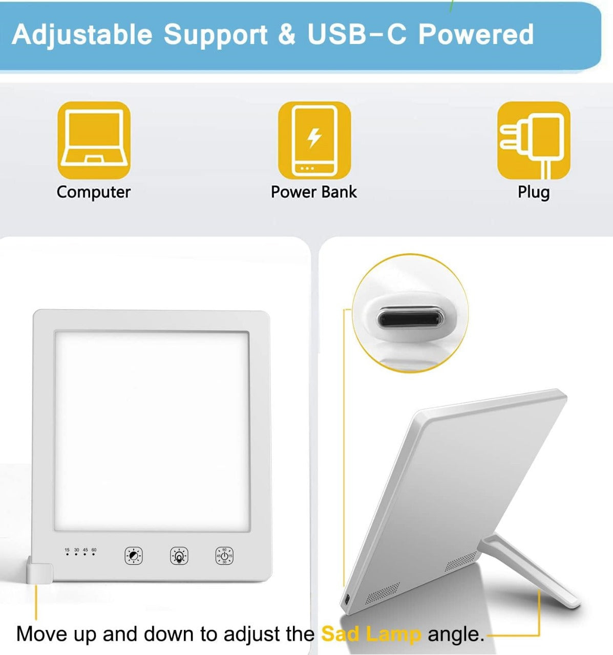 Light Therapy Lamp, 2000-10000 Lux Portable Natural Sunlight Lamp LED Light Box with 3 Adjustable Brightness Levels,Full UV-Free LED Spectrum,Touch Control