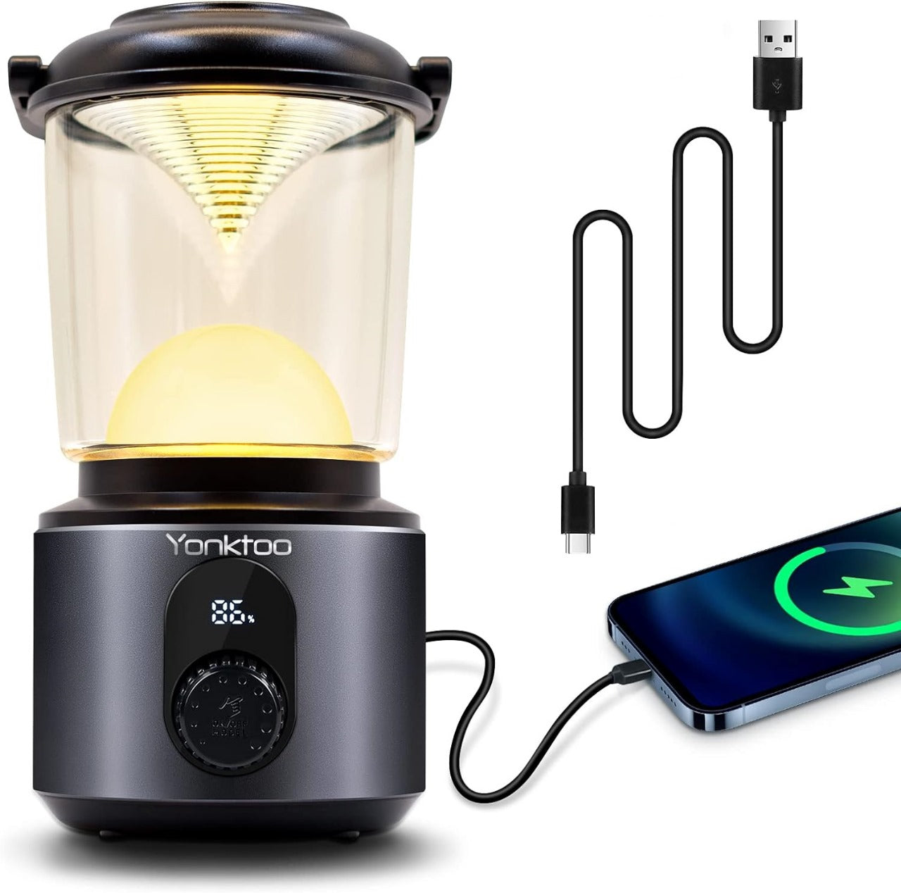 Yonktoo Camping Lantern 10400 mAh Rechargeable Lantern with LED Screen & Aluminum Alloy Shell, 300LM Camping Light, 5 Modes Camping Lamp, IPX5 Waterproof Lights & Lanterns as PowerBank, Last Up 500H