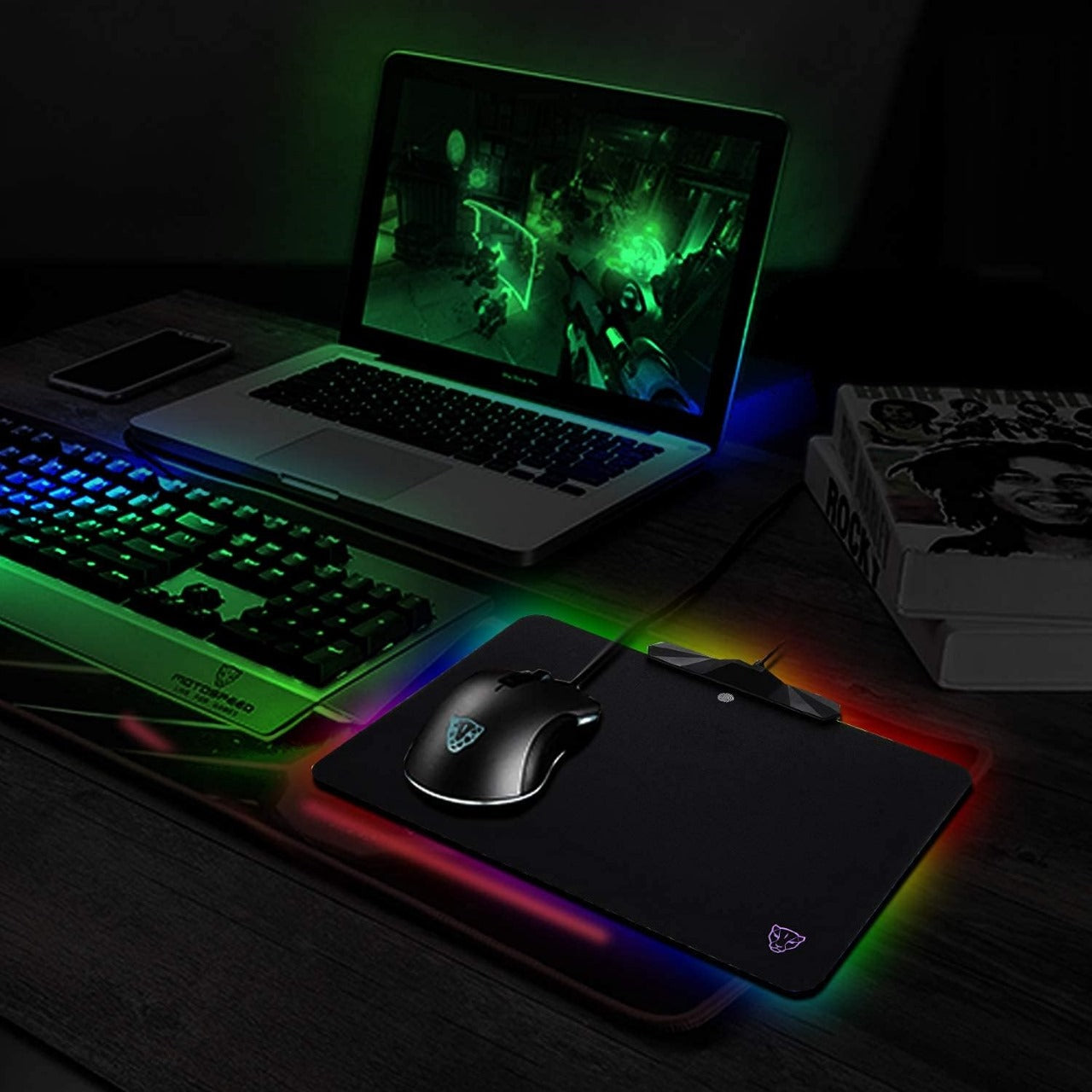 MOTOSPEED RGB Gaming Mouse Pad -LED Lighting Effects,Wired,Hard Surface Gamer Mouse Mat for Laptop Computer PC Games(13.8X9.8 Inch)