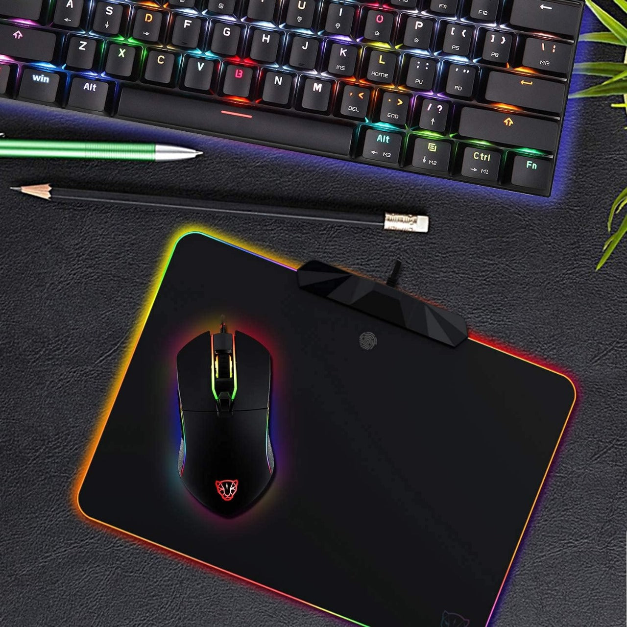 MOTOSPEED RGB Gaming Mouse Pad -LED Lighting Effects,Wired,Hard Surface Gamer Mouse Mat for Laptop Computer PC Games(13.8X9.8 Inch)