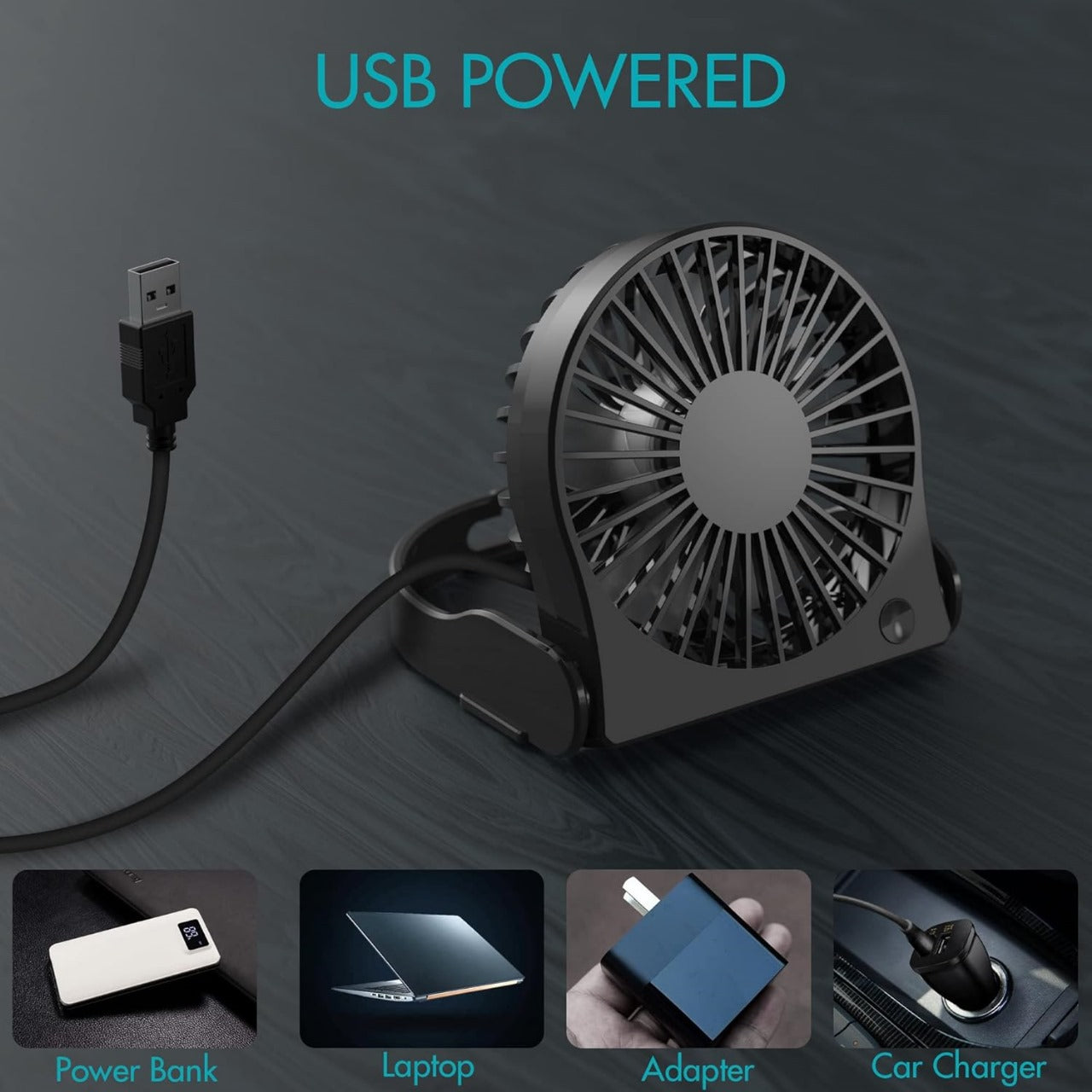 Mini USB Table Fan, 3 Speeds Personal Desktop Fan with Pasteable Hook, 360°Rotatable Portable Strong Airflow Cooling Small Fan For Desk, Home, Kitchen, Office, Bedroom, Car