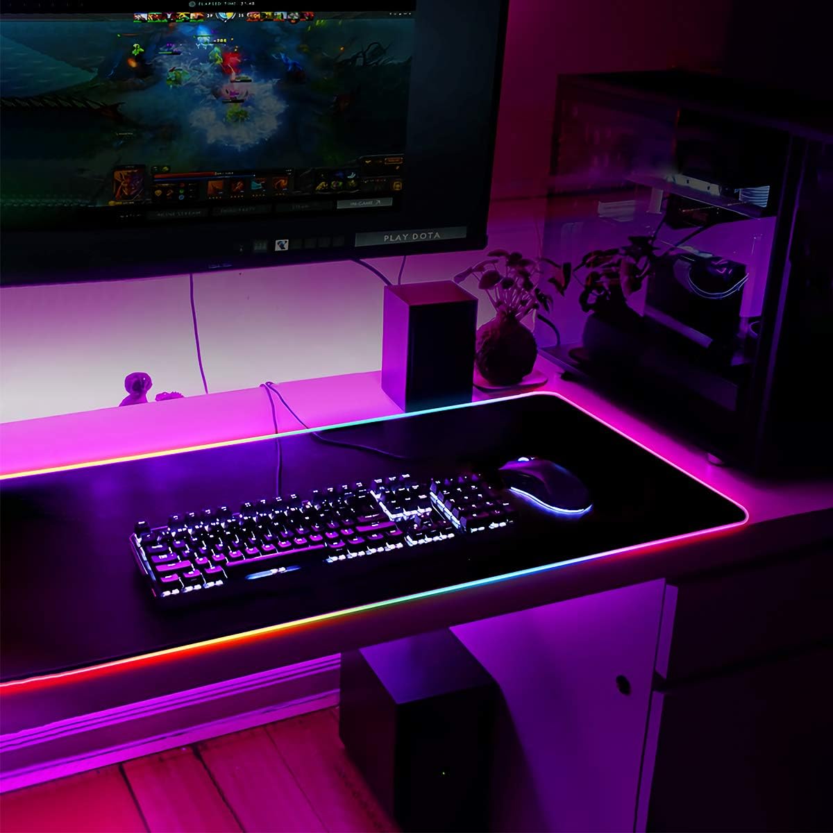 GIM RGB Gaming Mouse Pad Large, Extended LED Soft Led Mouse Pad, Anti-Slip Rubber Base, Computer Keyboard Mouse Mat Waterproof with 14 Lighting Modes 5mm Ultra Thick (31.5 x 12 x 0.2 Inch)