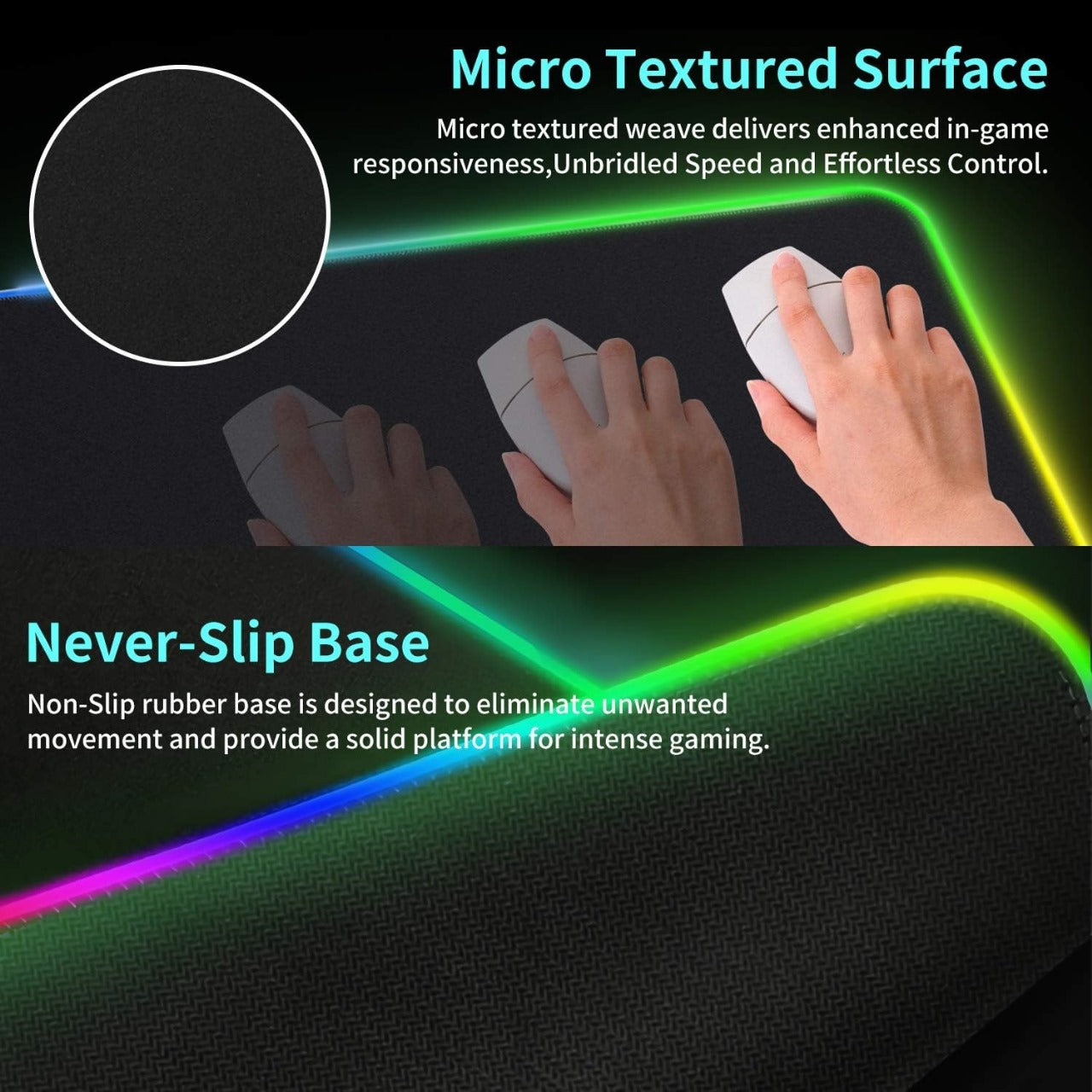 GIM RGB Gaming Mouse Pad Large, Extended LED Soft Led Mouse Pad, Anti-Slip Rubber Base, Computer Keyboard Mouse Mat Waterproof with 14 Lighting Modes 5mm Ultra Thick (31.5 x 12 x 0.2 Inch)