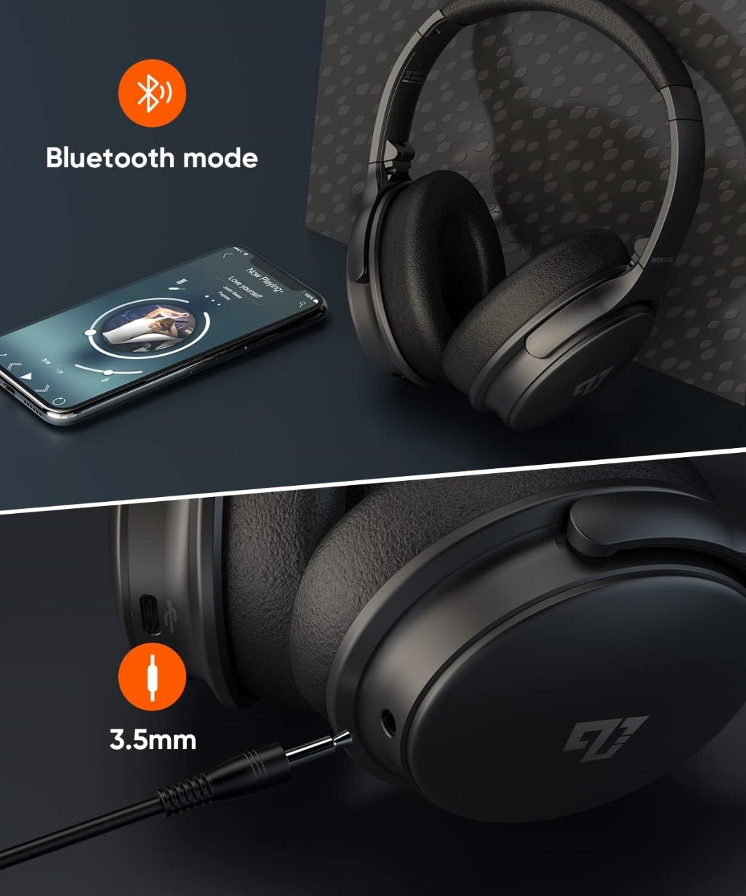 INFURTURE NFURTURE H1[Upgrades] Active Noise Cancelling Headphones, Wireless Over Ear Bluetooth Headphones, Deep Bass Headset, Low Latency, Memory Foam Ear Cups,40H Playtime