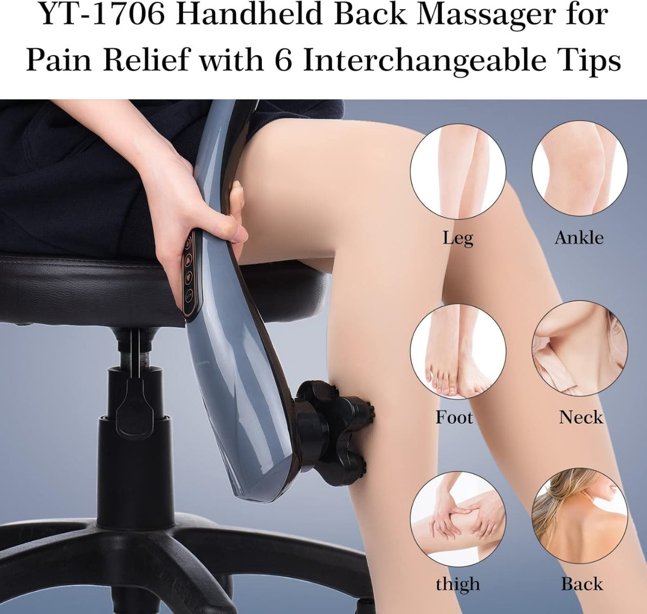 Handheld Back Massager for Back Pain Relief, Deep Tissue Massager for Foot Shoulder Leg Muscles Percussion Neck Shoulder Massager with 6 Interceable Tips 12 Modes