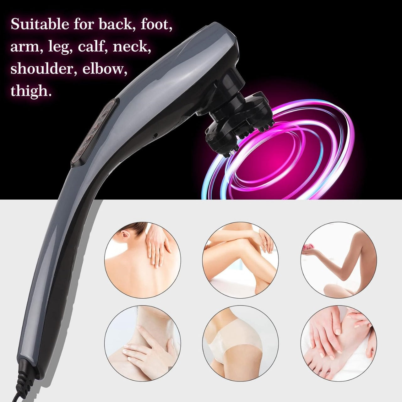 Handheld Back Massager for Back Pain Relief, Deep Tissue Massager for Foot Shoulder Leg Muscles Percussion Neck Shoulder Massager with 6 Interceable Tips 12 Modes