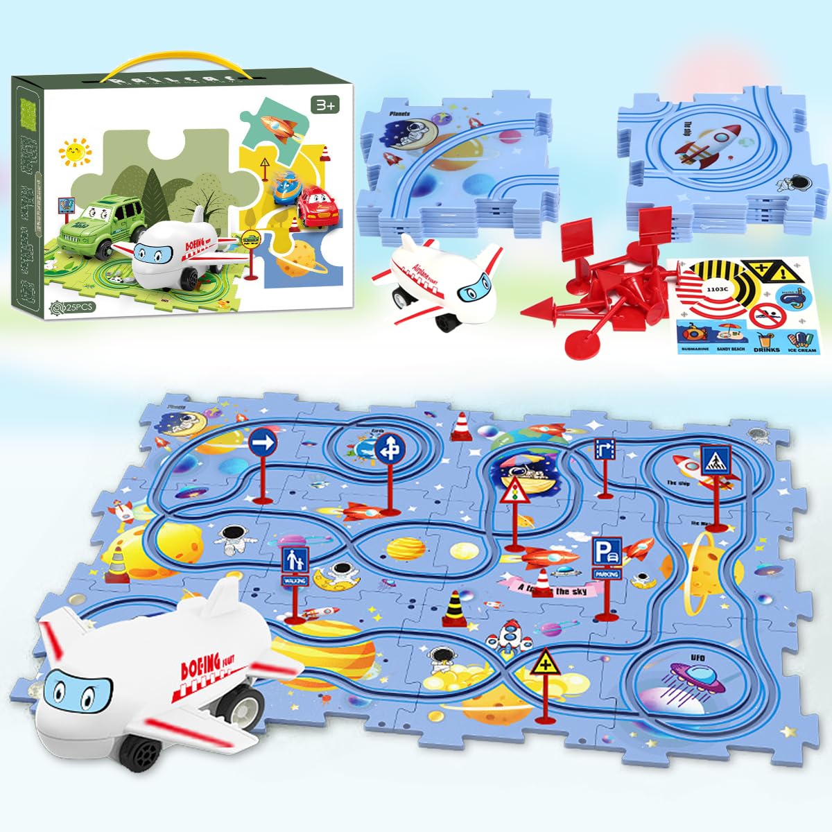 ROUSKY 2024 New 25PCS Children's Puzzle Track Car Game Set