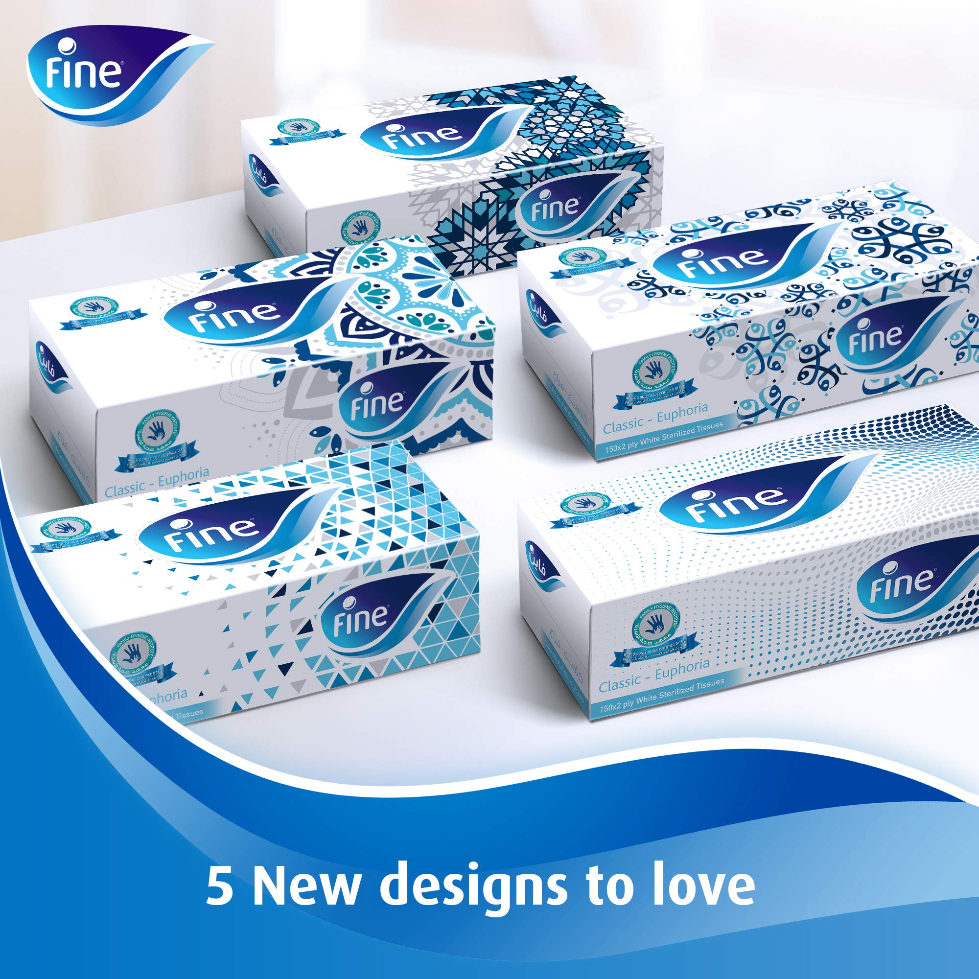 Fine® Classic Euphoria Facial Tissue 200 Sheets X 2 Ply, Bundle Of 24. Fine Variety Sterilized Tissues For Germ Protection