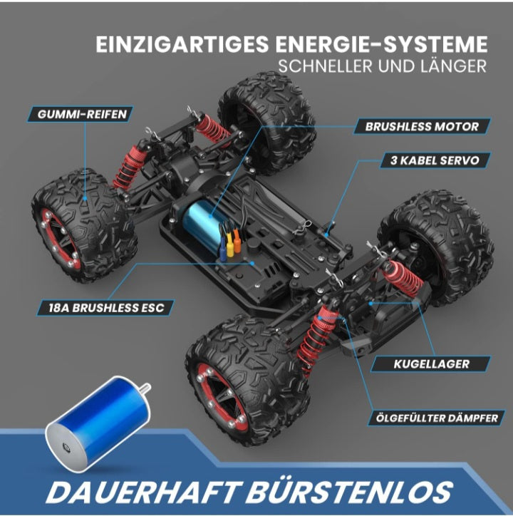Deerc - 1:18 Scale Remote Control Car, 60km/h Brushless Motor, 4WD Fast Racing Car with 2 Batteries for 40 Minutes Runtime, 2.4GHz, 2 Body Shops for Adults and Kids, 300E